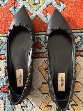 Valentino Black Pyramid Rockstud Pointed Flats